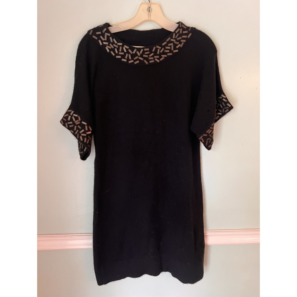 QI S cashmere Black Sweater Dress Short Sleeve Sequins